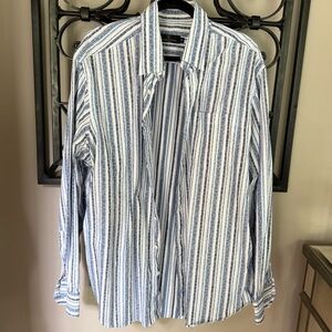 Bugatchi Blue and White Casual Button Down Shirt
